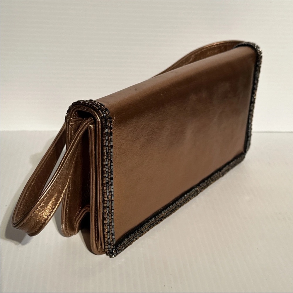 Vintage Stuart Weitzman Metallic Bronze Clutch Handle Bag with Beaded Trim